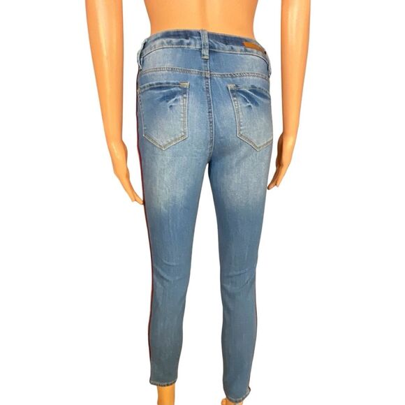 Dollhouse Midtown Cropped Denim Jeans Womens Size 26 Slim Fit Racer Stripe - Picture 3 of 6